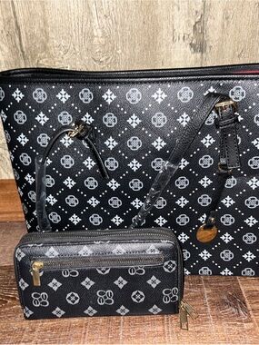 Black Patterned Tote and Wallet
